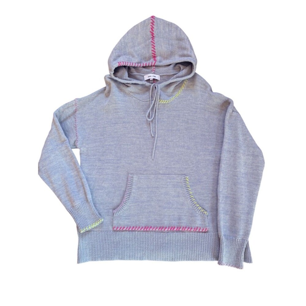 John and Jenn Hoodie Sweater Cotton Knit Contrast Stitch Details Womens Large